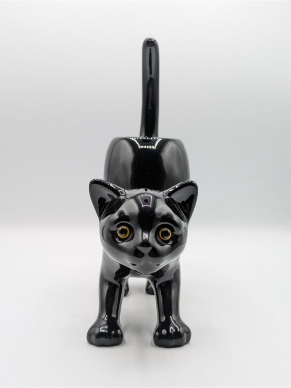 PartyLite Black Cat Halloween Tea Light Candle Holder Yellow Eyes Ceramic 8" - Picture 2 of 10